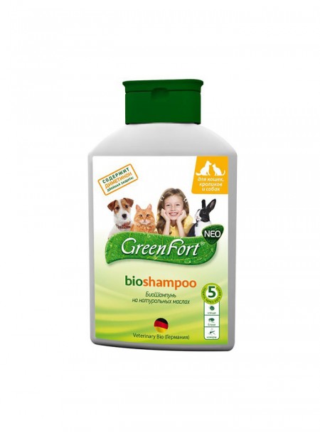 Біошампунь від ТМ GreenFort з діючою речовиною диметикон, насичений ефірними маслами в пляшках об'ємом 380 мл. Фото